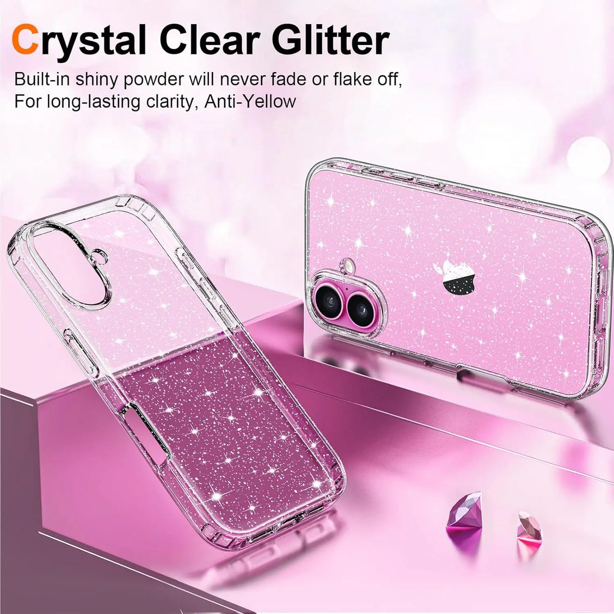 Glitter Clear Case for iPhone 18 17E 17 Air 16 E Pro Max 16e 15 Plus 14 13 Mini 12 11 SE 2022 2020 Girls Phone Cover Accessories