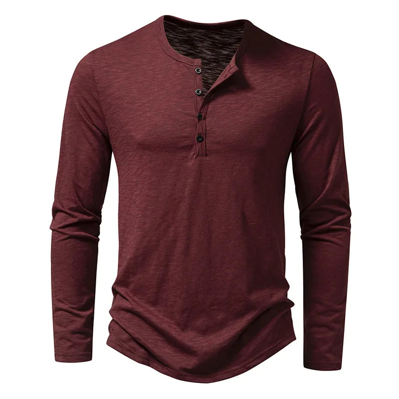 Men's Cotton Henley Neck Long Sleeve Casual Shirt