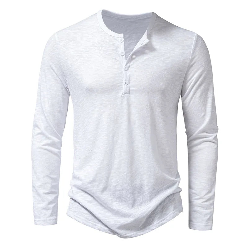 Men's Cotton Henley Neck Long Sleeve Casual Shirt