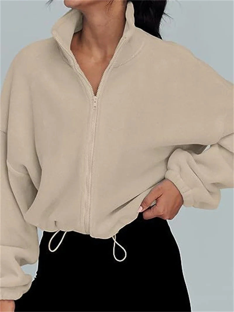Women's Stand-Up Neck Zipper Cardigan