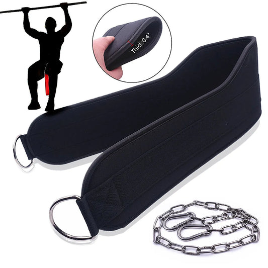 Thick Heavy Duty Weight Lifting Belt With Chain Dipping Belt Pull Up Chin Up Kettlebell Barbell Fitness Bodybuilding Gym Belt
