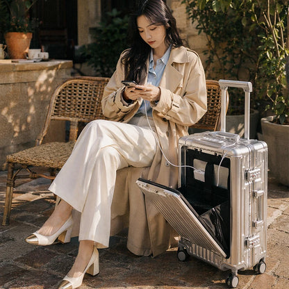 1-Piece Set 20inch Function Computer Aluminum Frame Trolley Suitcase Carry-On Luggage With Shock-Absorbing Brake, Silent Univers