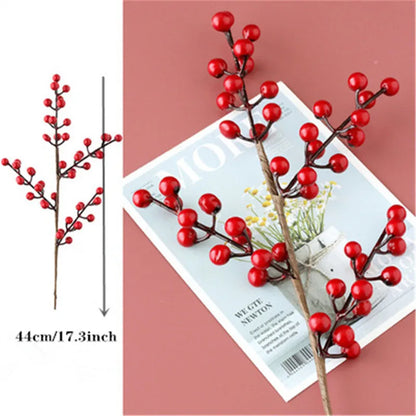 Christmas Simulation Berry Artificial Pine Needles Red Berry Flower Branch Shopwindow Holiday Decorations Home Decor Accessories