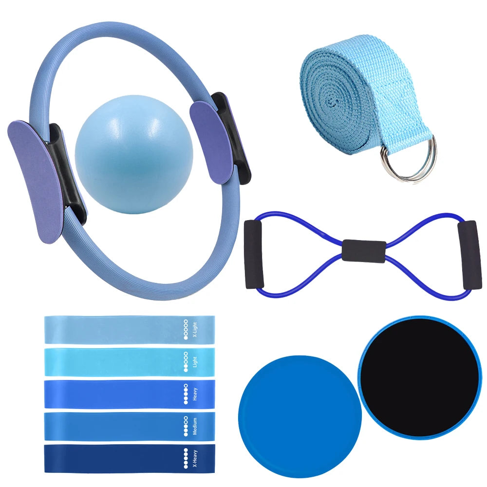 11Pcs Equipment Set Pilates Workout Accessories Circle Mini Exercise Ball Yoga Strap Silicone Tension Band Sliding Plate