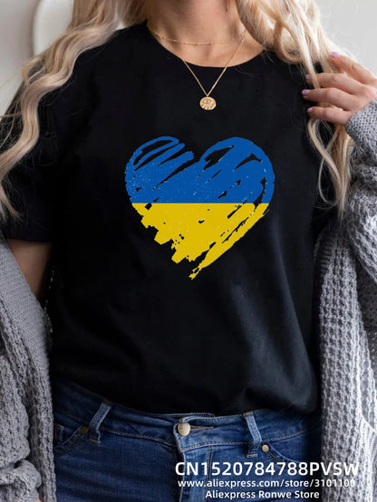 Heartbeat Blue Yellow Women Print T-Shirt Girl Y2K Short Sleeve Tee Tops Lady 90S Sweetshirts Female Harajuku Clothing