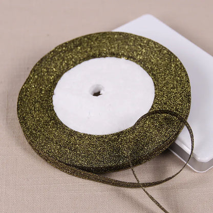 25Yards 6mm Silver Gold Glitter Silk Satin Ribbon Party Home Wedding Decoration Gift Wrapping Christmas Halloween DIY Material