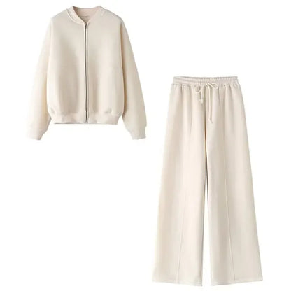2024 Autumn Women's Thick Hoodie Coat + Drawstring High Waist Loose Casual Pants Set Lined Fleece Woman's Clothing Street
