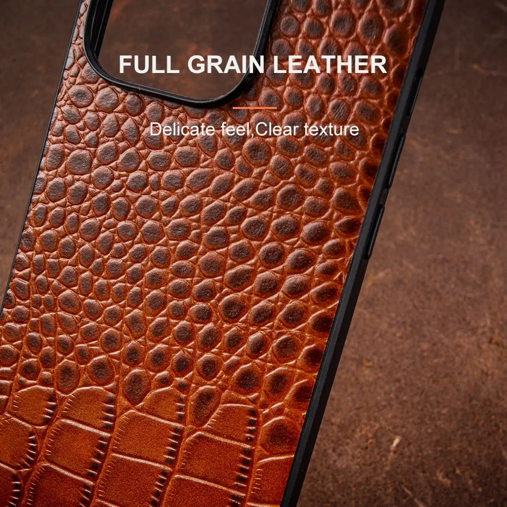For Iphone 14 Pro Case Crocodile Genuine Leather Cover Etui Coque Shockproof for Funda Iphone18pro 17 XSMax 11 8plus 12 Carcasa