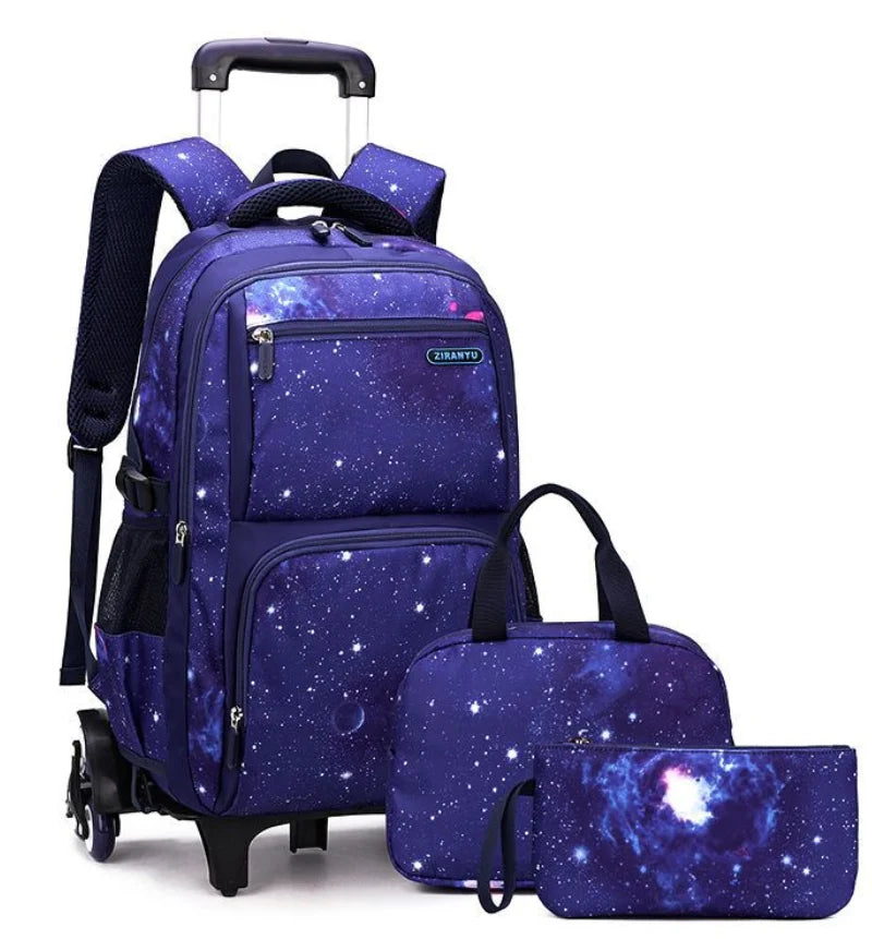 Trolley Rolling Backpack Children Travel Rolling Luggage Bags School Trolley Wheeled Bag for Boys School Bags Set Lunch Bag Set