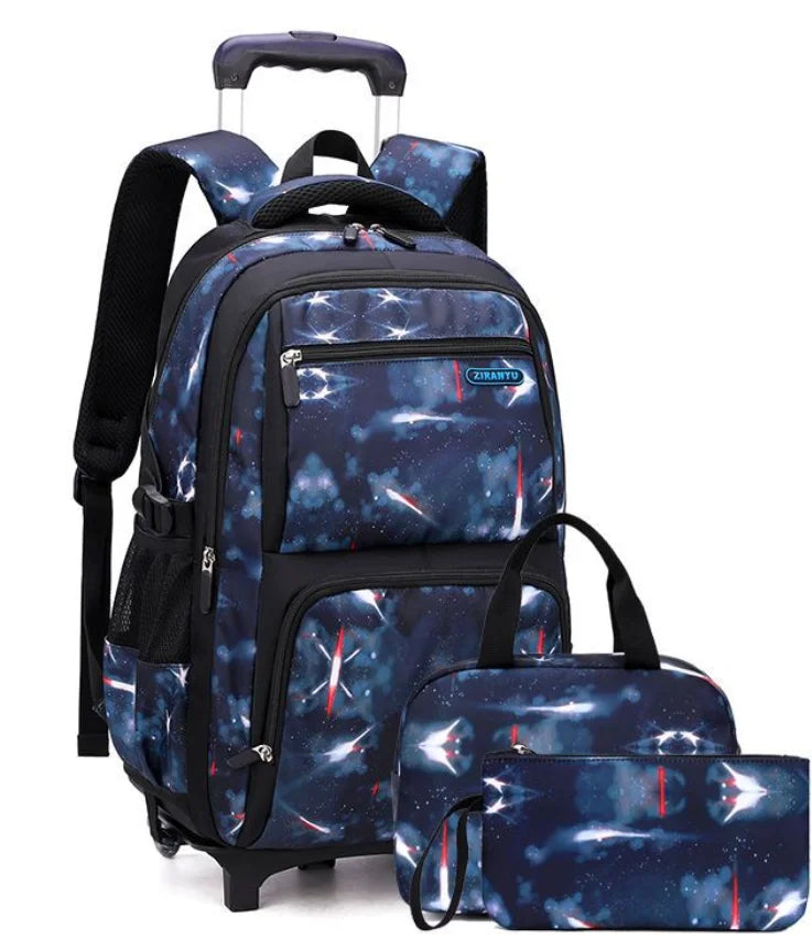 Trolley Rolling Backpack Children Travel Rolling Luggage Bags School Trolley Wheeled Bag for Boys School Bags Set Lunch Bag Set
