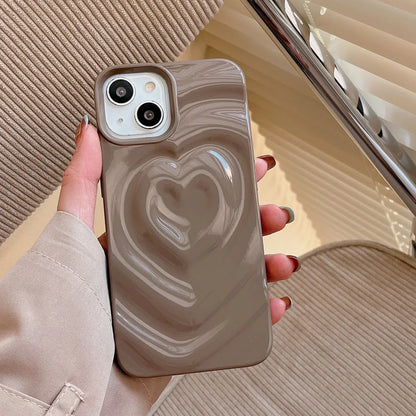 Luxury Electroplate Silver 3D Heart Water Ripple Phone Case for iPhone 14 13 12 11 15 Pro Max Cases Soft Silicone Shockproof