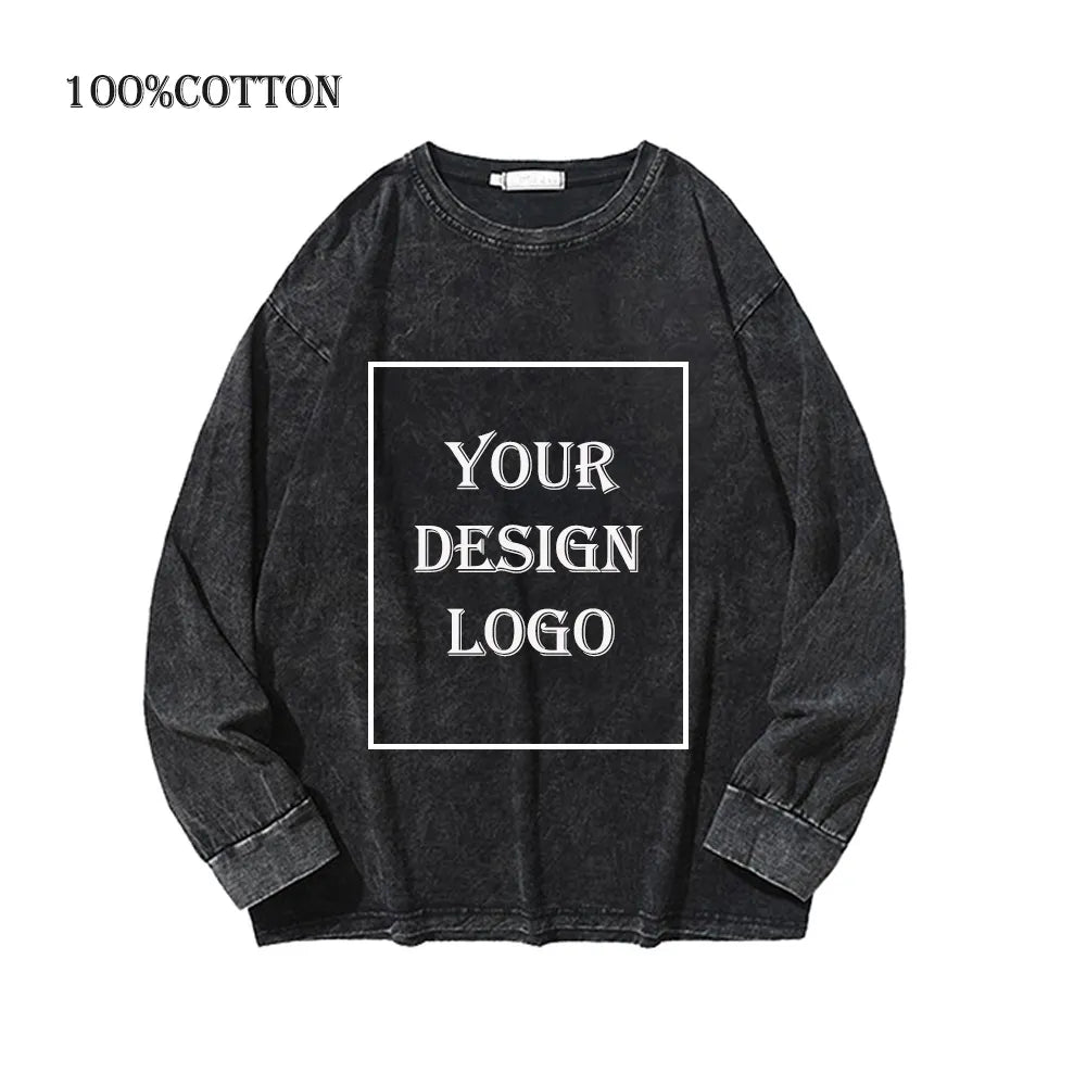 100% Cotton Men's Clothing Vintage Black Acid Wash Hoodies Men Women Oversized Hip Hop Sweatshirts Casual Pullover Y2K Clothes
