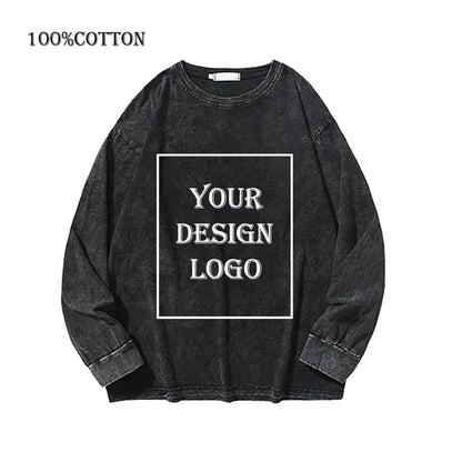 100% Cotton Men's Clothing Vintage Black Acid Wash Hoodies Men Women Oversized Hip Hop Sweatshirts Casual Pullover Y2K Clothes