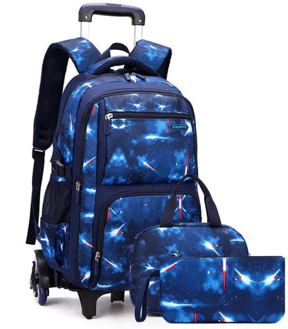 Trolley Rolling Backpack Children Travel Rolling Luggage Bags School Trolley Wheeled Bag for Boys School Bags Set Lunch Bag Set