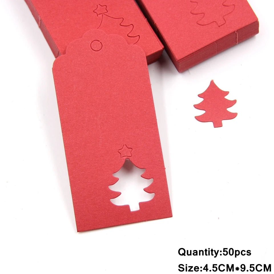 50PCS Chrismtas Kraft Paper Tags Hollow Red White Natural Snowflake/Deer Crafts Hanging Tag Christmas DIY Gift Wrapping Suppl