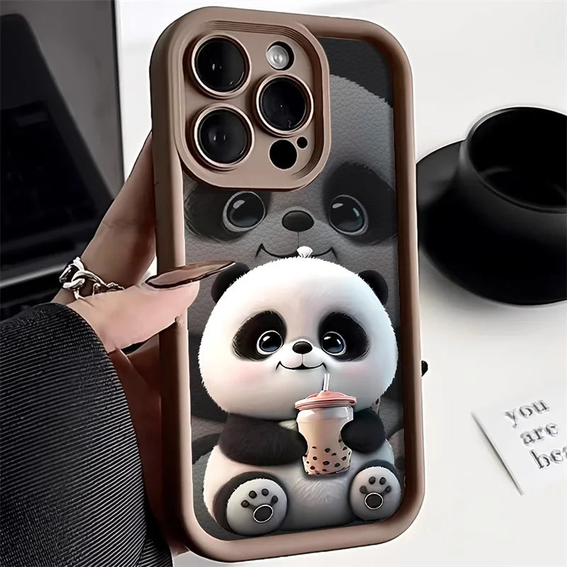Soft Liquid Silicone Phone Case for iPhone 15 Pro 13 11 14 17 12 16 Pro Max XR XS 7 8 Plus SE Shockproof Bumper Cute Panda Cover