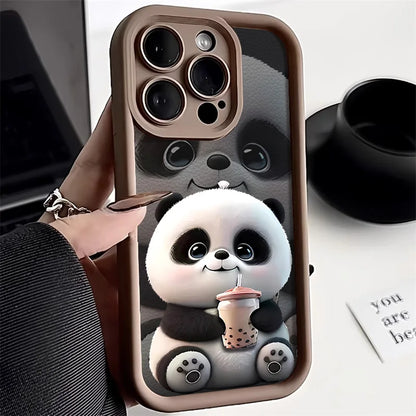 Soft Liquid Silicone Phone Case for iPhone 15 Pro 13 11 14 17 12 16 Pro Max XR XS 7 8 Plus SE Shockproof Bumper Cute Panda Cover