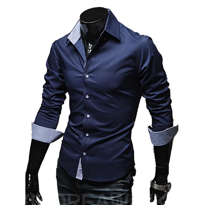 Slim Fit Men's Long Sleeve Striped Cotton Blend Shirt