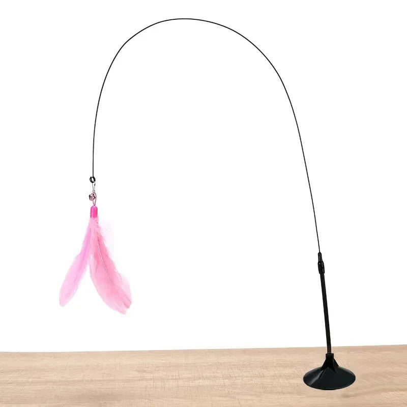 Cats Toys Feathers Wand Interactive Toy Kitten Toys With Super Suction Cup Detachable 2 PCS Feather Replacements Cat Accesorios