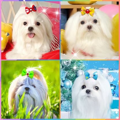 20PCS Pet Bows Dog Hair Bows for Puppy Yorkshirk Small Dogs Hair Accessories Grooming Bow Rubber Bands Dog Bows Pet Supplies