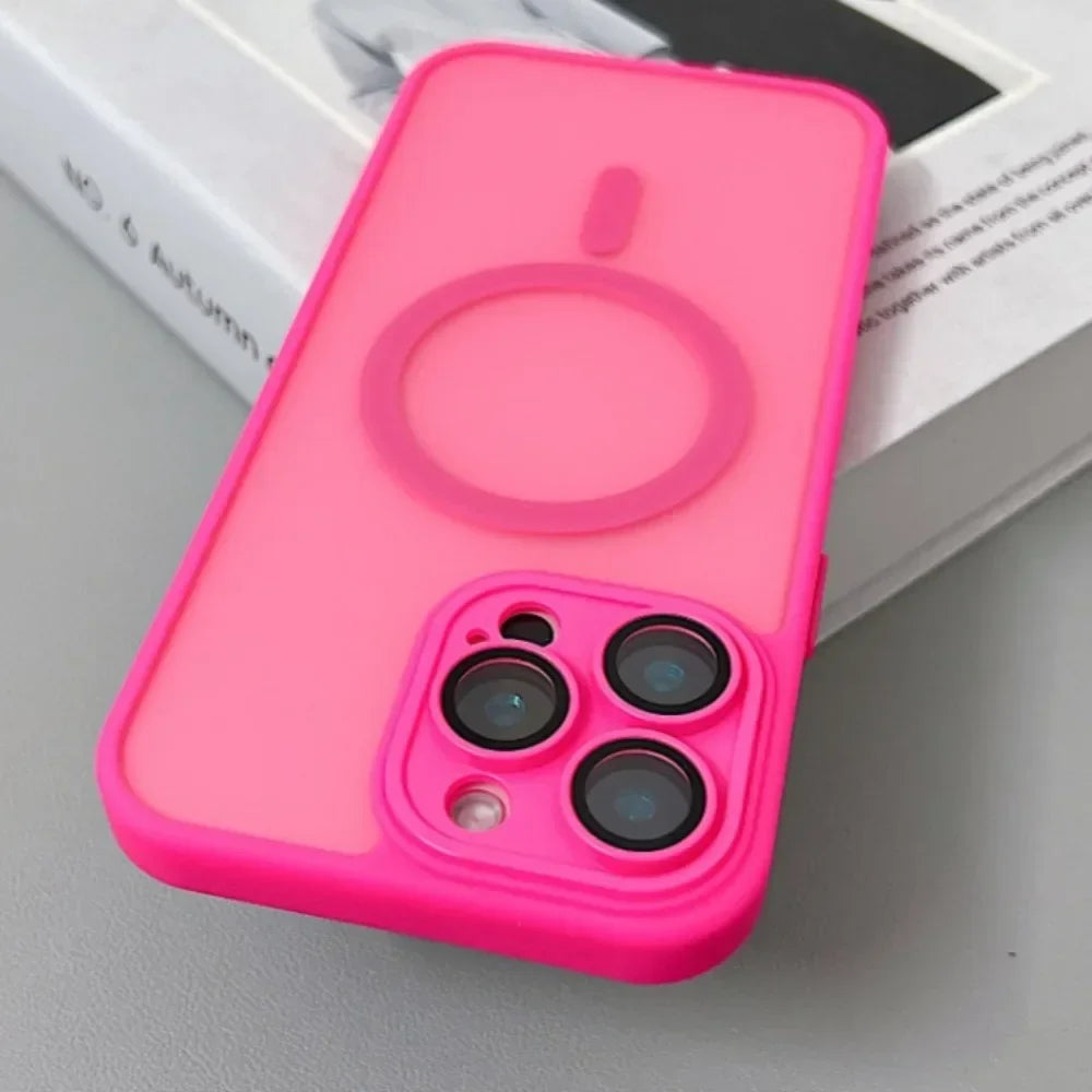 Magnetic Translucent Armor Shockproof Case for iPhone 17 16 15 14 13 12 11 18 Pro Max Plus for Magsafe Wireless Charge Cover