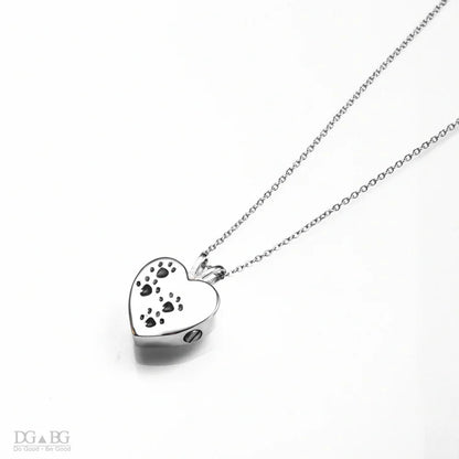 Keepsake Heart Pet Urn Titanium Steel Openable Locket Dog Caskets Cat Memorials Pendant Ash Cremation Holder Paw Print Necklace