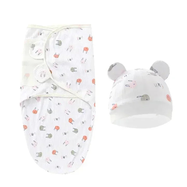 Baby Blanket Hat Set Cartoon Printed Cottono Newborn Swaddle