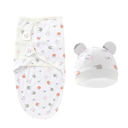 Baby Blanket Hat Set Cartoon Printed Cottono Newborn Swaddle