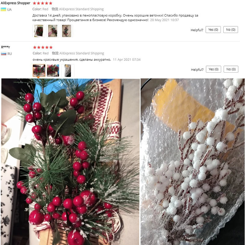 Christmas Simulation Berry Artificial Pine Needles Red Berry Flower Branch Shopwindow Holiday Decorations Home Decor Accessories