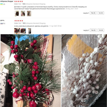 Christmas Simulation Berry Artificial Pine Needles Red Berry Flower Branch Shopwindow Holiday Decorations Home Decor Accessories