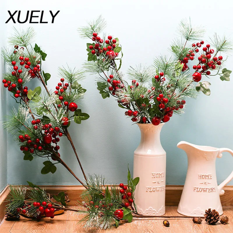 Christmas Simulation Berry Artificial Pine Needles Red Berry Flower Branch Shopwindow Holiday Decorations Home Decor Accessories