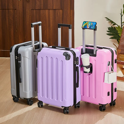 20-28 Inch Luggage Suitcase With Wheels Travel Bag Featuring Cup Holder and Phone Stand - Essential Travel Companion for Safety