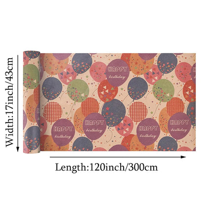 1 Roll 17 Inch X 120 Inch Birthday Wrapping Paper, Gift Wrapping Paper Roll, Kraft Wrapping Paper