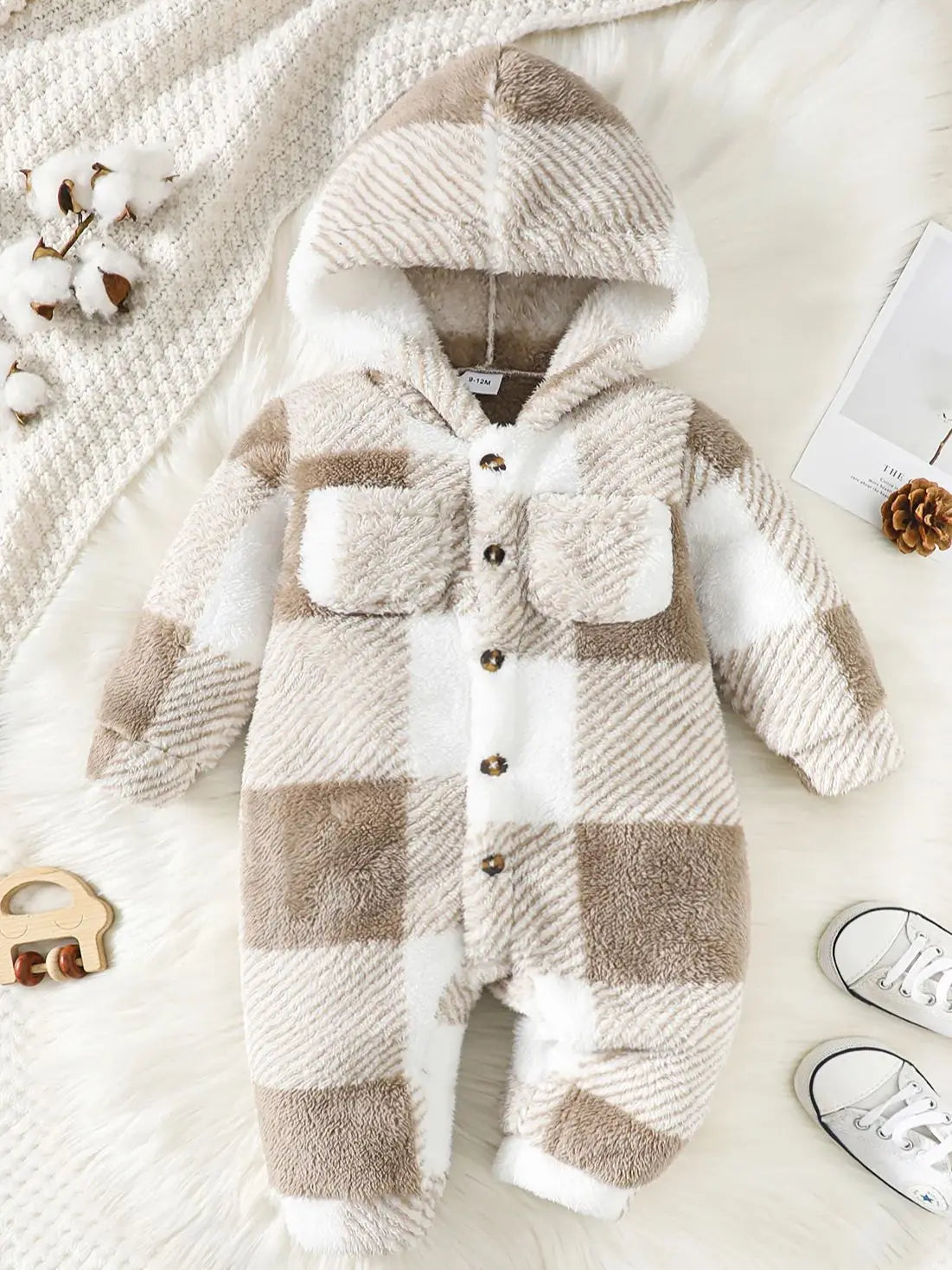 Baby Boys and Girls Plaid Romper Hooded