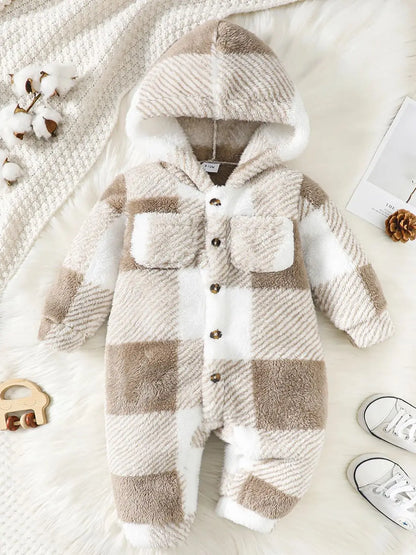 Baby Boys and Girls Plaid Romper Hooded