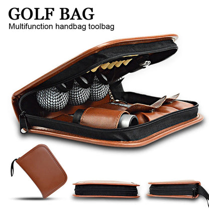 1PC Golf Bag Artificial/Faux Leather Golfer's Gift Set Tool Kit Carrying Range Finder Knife Brush Ball Clip Tee Score Brown New