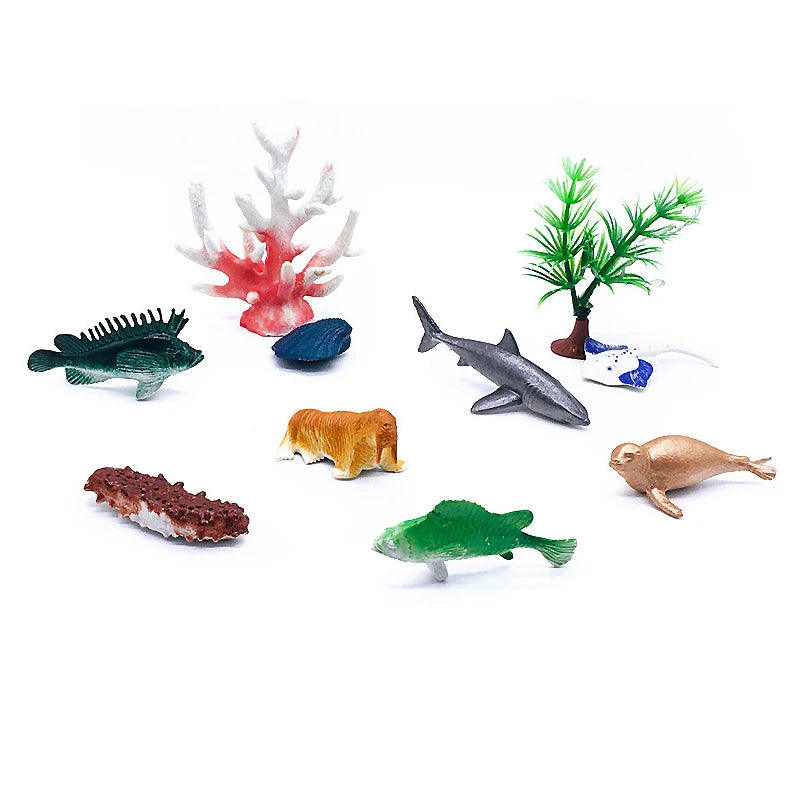 56-Piece Underwater World Model Set - Mini Marine Animals, Coral, Octopus, Nautilus, Crab, Lobster, Starfish, Ocean Model Animal