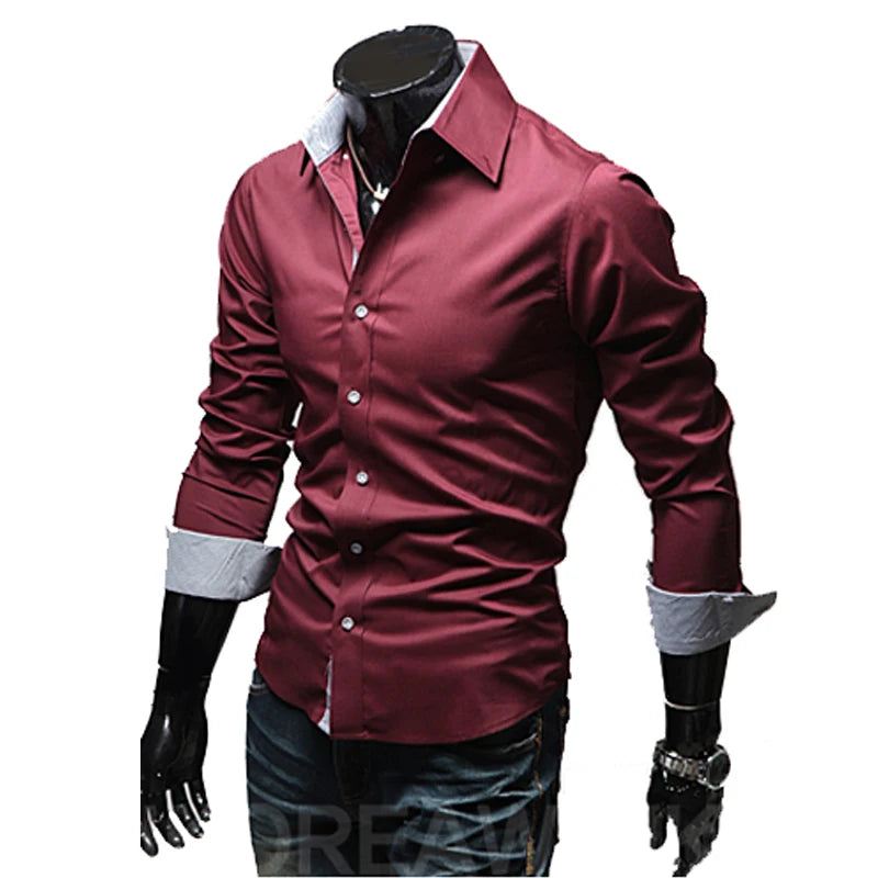 Slim Fit Men's Long Sleeve Striped Cotton Blend Shirt