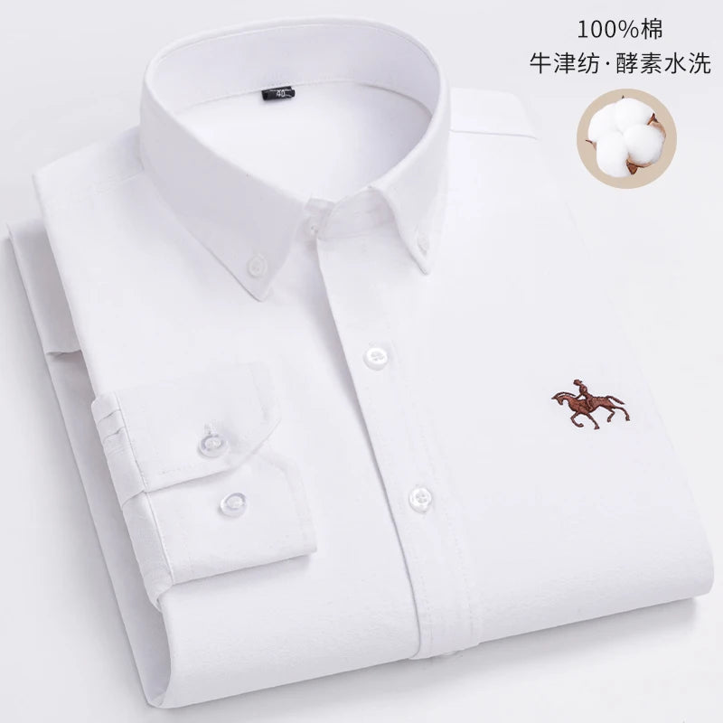 Men's Cotton Oxford Plaid Long Sleeve Casual Shirt with Pocket