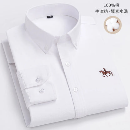Men's Cotton Oxford Plaid Long Sleeve Casual Shirt with Pocket