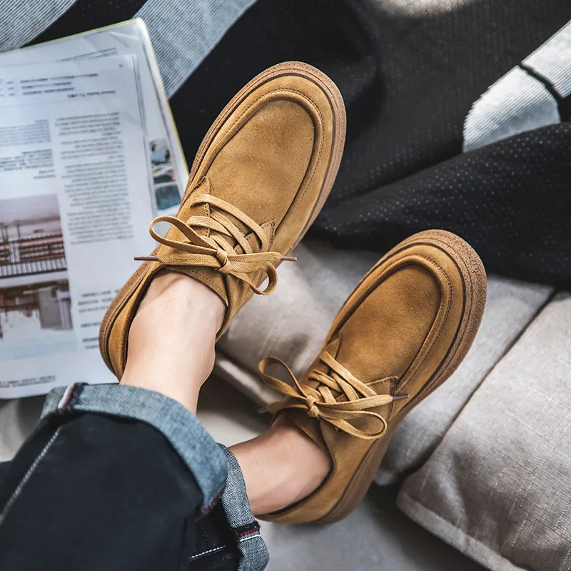 Cowhide Men's Shoes Fashionable Shoes Versatile Shoes Low Top Boots  Retro Casual Leather Shoes Men's British Work Shoes