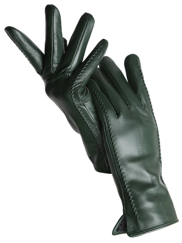 Women's Sheepskin Gloves Winter Warm Plus Velvet Short Thin Touch Screen Driving Color Women's Leather Gloves Good Quality -2226