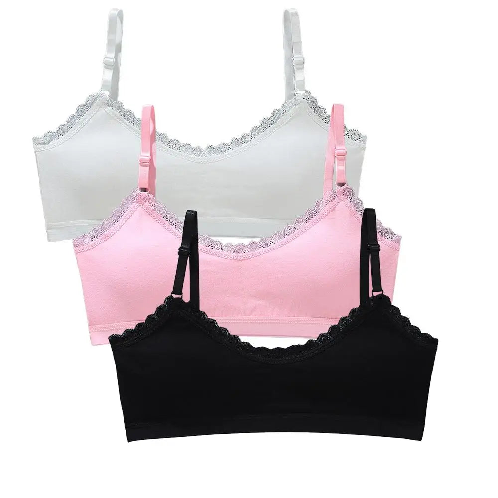 1/3pcs Girls Lace Bras Children Breathable Underwear Kids Tube Tops Soft Cotton-Padded Teens Youth Girls Washable Bras Camisoles