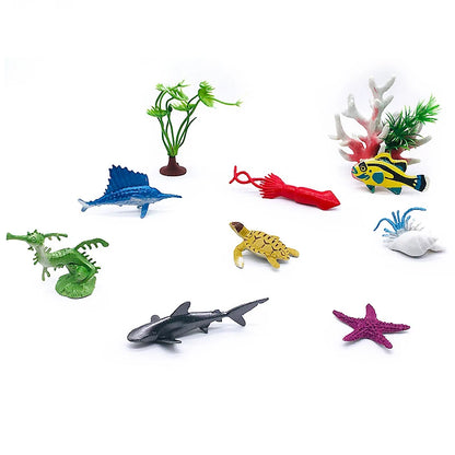 56-Piece Underwater World Model Set - Mini Marine Animals, Coral, Octopus, Nautilus, Crab, Lobster, Starfish, Ocean Model Animal
