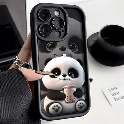 Soft Liquid Silicone Phone Case for iPhone 15 Pro 13 11 14 17 12 16 Pro Max XR XS 7 8 Plus SE Shockproof Bumper Cute Panda Cover