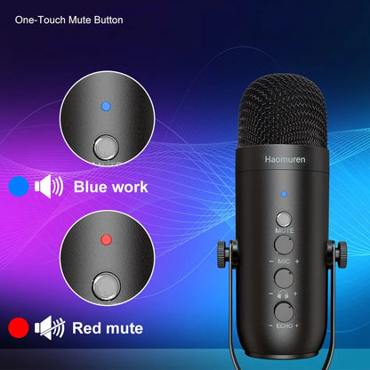 Haomuren Professional USB Streaming Podcast PC Microphone Studio Cardioid Condenser Mic Kit With Boom Arm for Recording YouTube