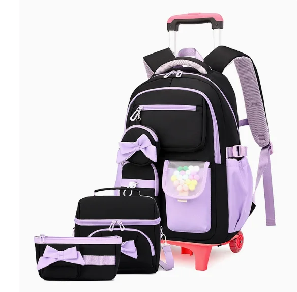 3 Pcs  School Wheele Backpack Bag Rolling Backpack for Girls Trolley Bags for Elementary Middle High School Wheeled Bookbag Girl