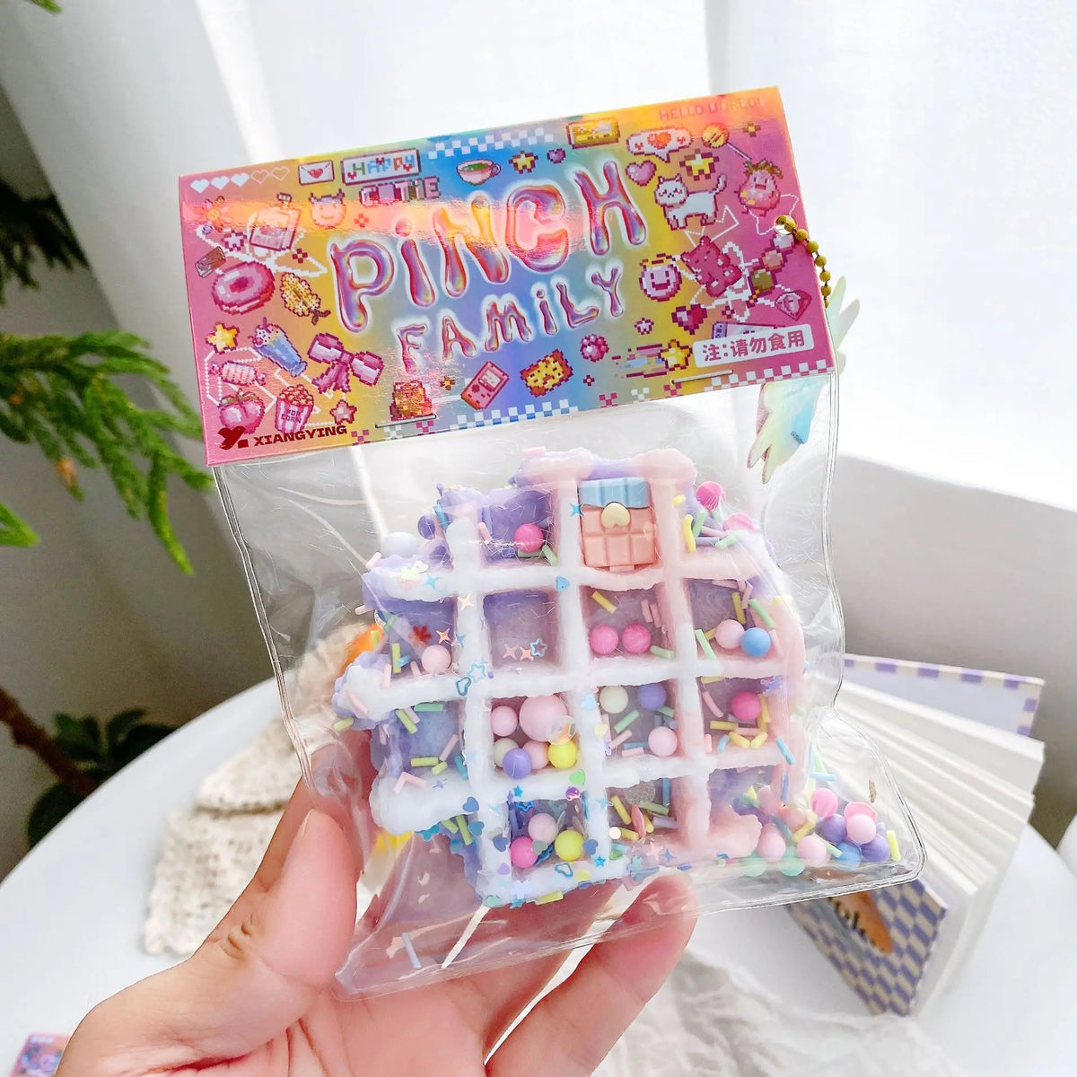 New Colorful Waffle Burgers Donut Squishy Stress Relief Toy Fashion Sequin Glitter Toys for Girl Soft Anti Anxiety Fidget Toy
