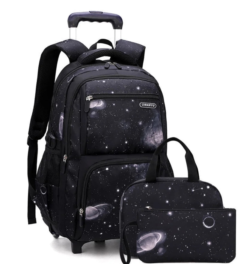 Trolley Rolling Backpack Children Travel Rolling Luggage Bags School Trolley Wheeled Bag for Boys School Bags Set Lunch Bag Set