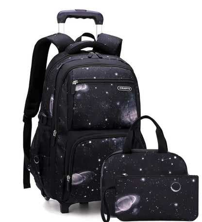 Trolley Rolling Backpack Children Travel Rolling Luggage Bags School Trolley Wheeled Bag for Boys School Bags Set Lunch Bag Set